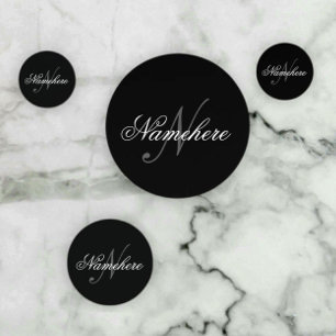Unique Personalized Black and White Name Monogram Confetti