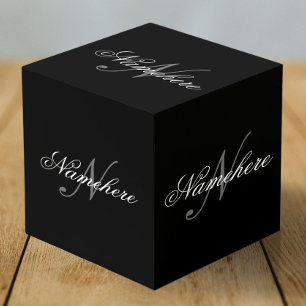Unique Personalized Black and White Name Monogram Cube
