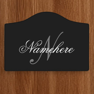 Unique Personalized Black and White Name Monogram Door Sign