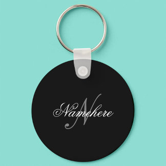 Unique Personalized Black and White Name Monogram Keychain
