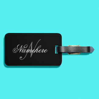 Unique Personalized Black and White Name Monogram Luggage Tag