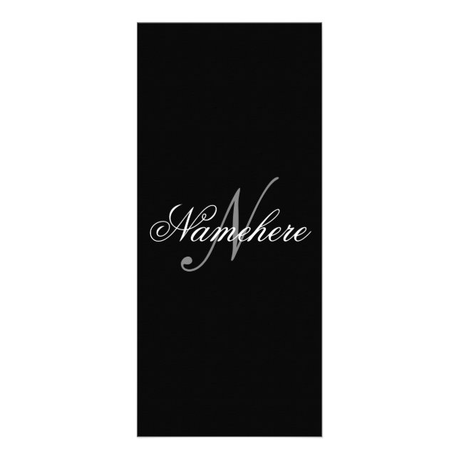 Unique Personalized Black and White Name Monogram Rack Card (Front)