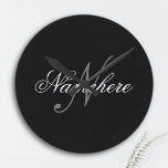 Unique Personalized Black and White Name Monogram Round Clock<br><div class="desc">Personalized Unique Black and White Name Monogram Design for anyone.</div>