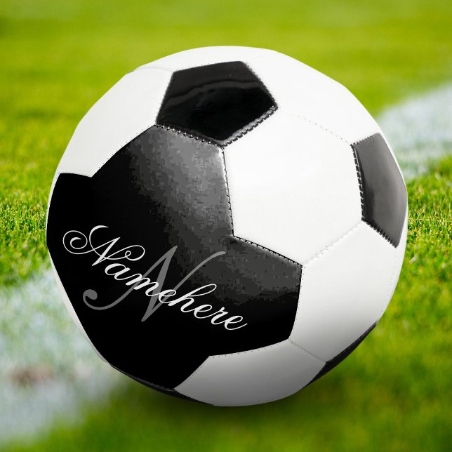 Unique Personalized Black and White Name Monogram Soccer Ball (Creator Uploaded)