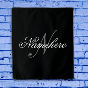 Unique Personalized Black and White Name Monogram Tapestry