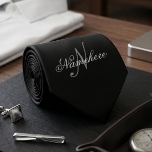 Unique Personalized Black and White Name Monogram Tie