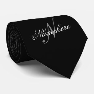 Unique Personalized Black and White Name Monogram Tie