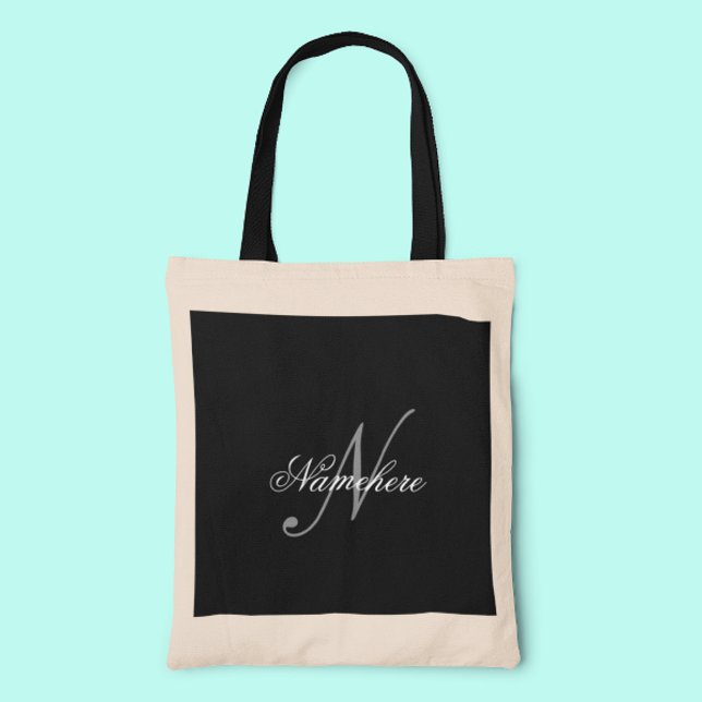 Unique Personalized Black and White Name Monogram Tote Bag (Creator Uploaded)