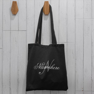 Unique Personalized Black and White Name Monogram Tote Bag