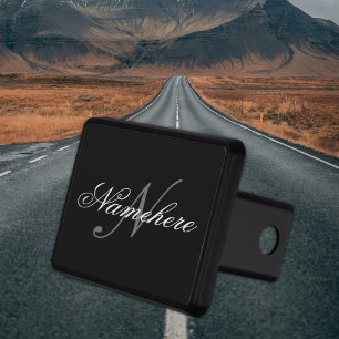 Unique Personalized Black and White Name Monogram Trailer Hitch Cover