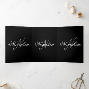 Unique Personalized Black and White Name Monogram Tri-Fold Card