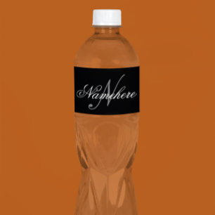 Unique Personalized Black and White Name Monogram Water Bottle Label