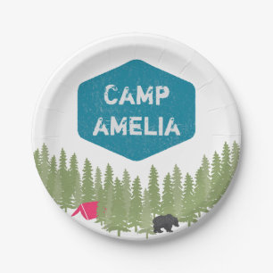 Unique Personalized Camp Name Birthday Party Pink Paper Plate
