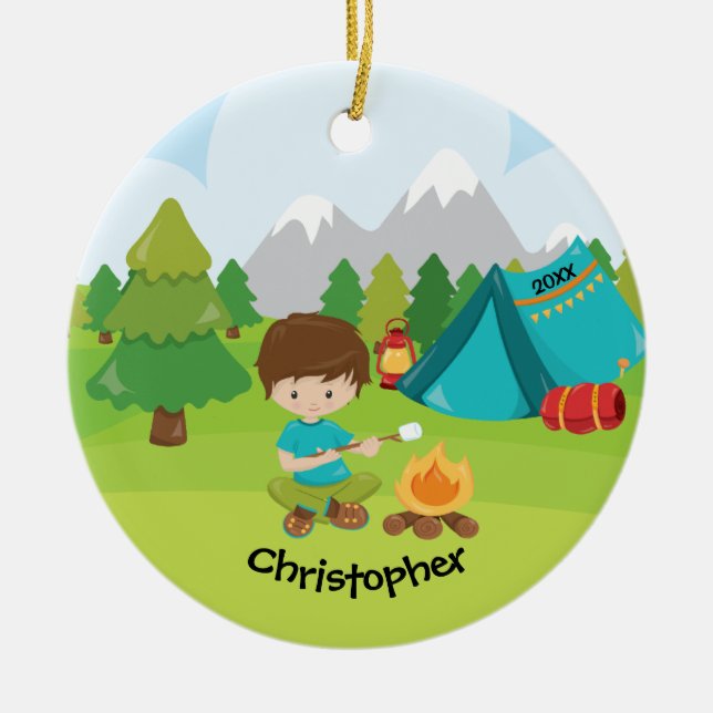 Unique Personalized Camping Christmas Ornament (Front)