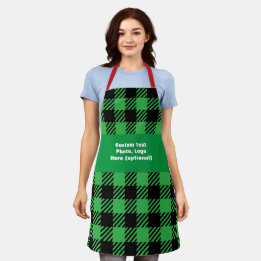 Unique Personalized Christmas Green Buffalo Plaid Apron