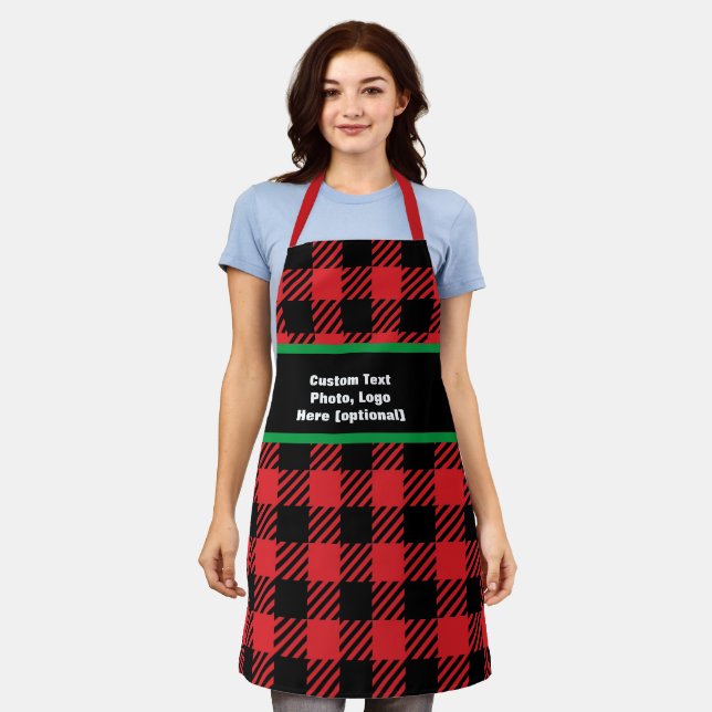 Unique Personalized Christmas Red Buffalo Plaid Apron (Worn)