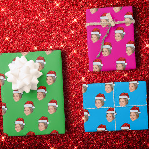 Unique Personalized Christmas Wrap, Face Santa Hat Wrapping Paper Sheet