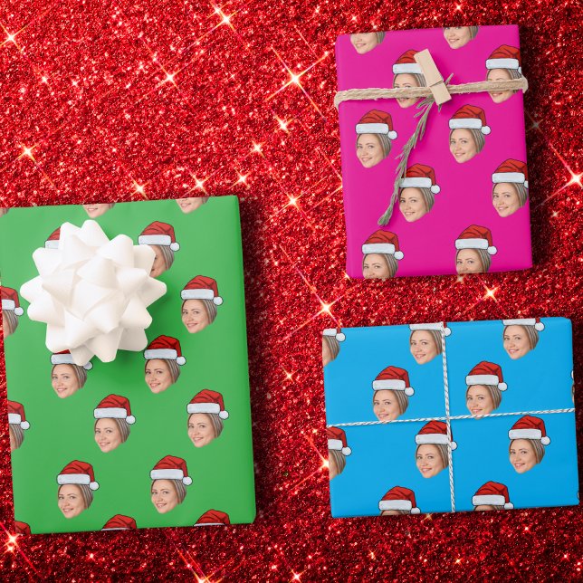 Unique Personalized Christmas Wrap, Face Santa Hat Wrapping Paper Sheet (Creator Uploaded)