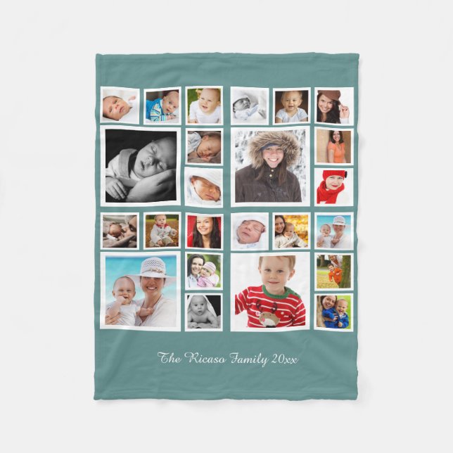 Unique Personalized DIY Custom Photo Collage Fleece Blanket (Front)