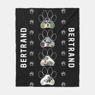 Unique Personalized Dog Paw Print Photos Black Fleece Blanket