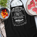 Unique Personalized Father's Day, Black and White Apron<br><div class="desc">Surprise your dad with this beautiful personalized barbeque apron! Celebrate him with this beautiful design with an old-fashioned style quote and your name(s). Black and white design Ability to change black background colour to other deep tone colours by selecting customize further. Option to click on blue bottom and increase children's...</div>