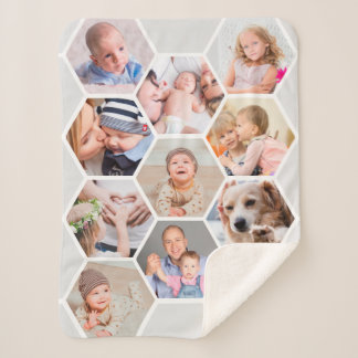 Unique Personalized Geometric 11 Photo Collage Sherpa Blanket