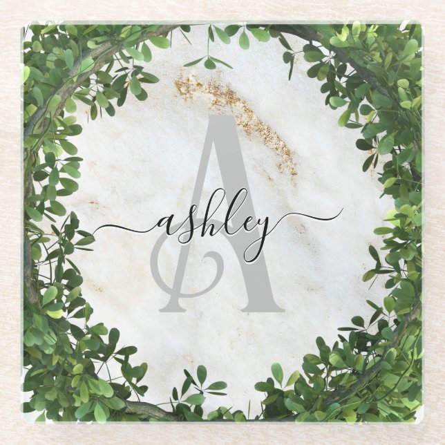 Unique Personalized Keychain with Botanical Theme Glass Coaster (Front)