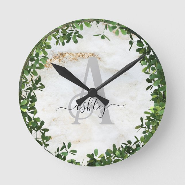 Unique Personalized Keychain with Botanical Theme Round Clock (Front)