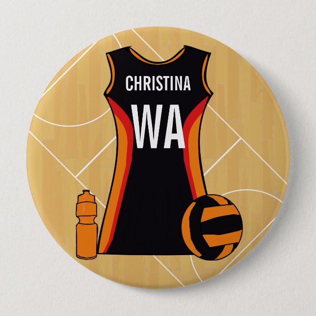 Unique Personalized Netball 4 Inch Round Button (Front)