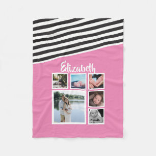 Unique Personalized Pink Striped Fleece Blanket