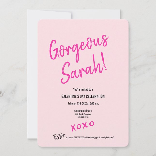 Unique Personalized XOXO Pink Galentine's Day Invitation (Front)