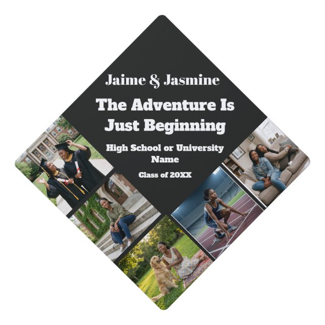 Unique Photo Adventure is Just Beginning Quote Graduation Cap Topper (Front)