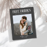 Unique Photo Budget Wedding Save the Date Announcement Postcard<br><div class="desc">These unique photo save the date postcards are perfect for the fun-loving couple who can’t wait to share their big news with family and friends! Featuring a modern and playful 'Free drinks (and our happily ever after)' design in sleek grey, this postcard lets you showcase your personality with a customizable...</div>