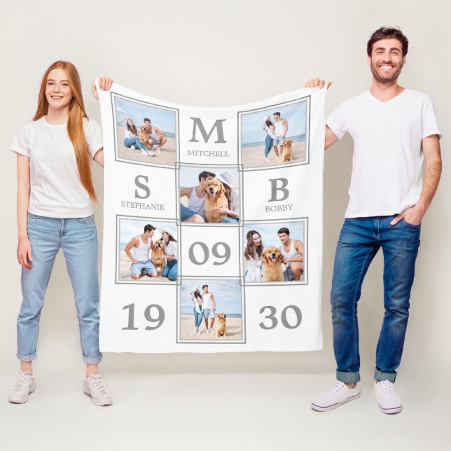 Unique Photo Collage Newlywed Keepsake Wedding Fleece Blanket (In Situ)