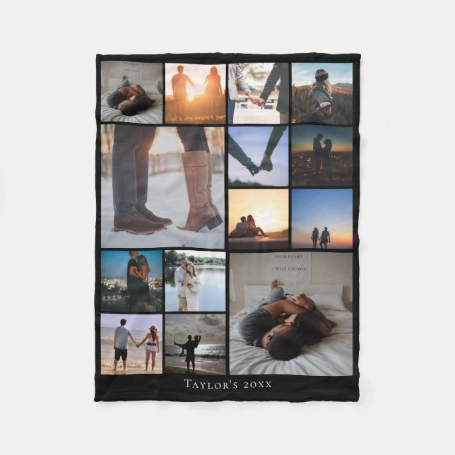 Unique Photo Collage Personalized Fleece Blanket (Front)