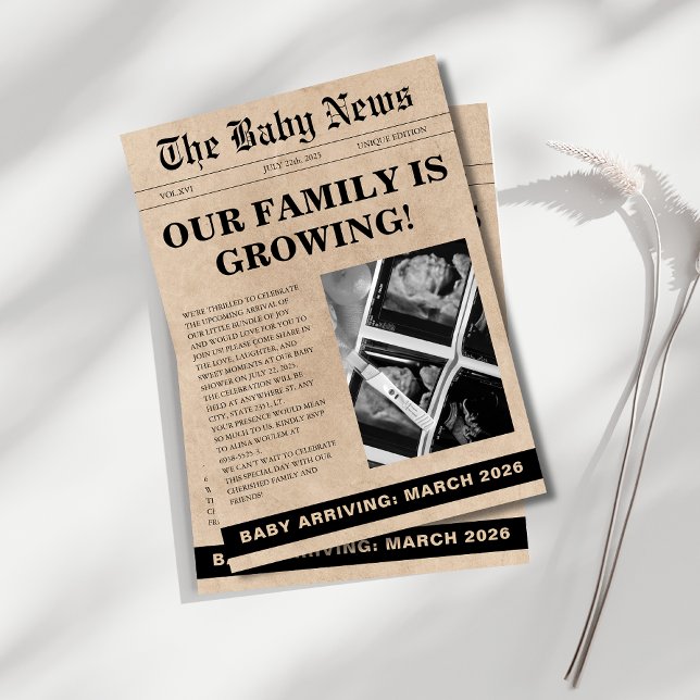 Unique photo newspaper baby shower invitation (Creator Uploaded)