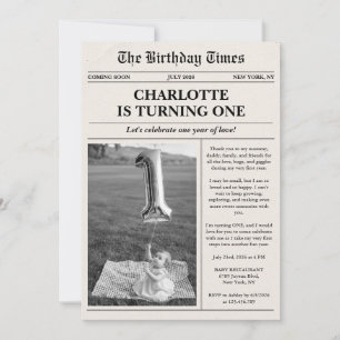 Unique Photo Newspaper First Birthday Invitation