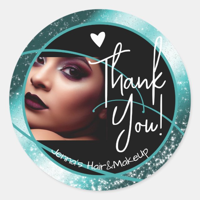 Unique Photo Template Stylish Teal Frame Heart  Classic Round Sticker (Front)