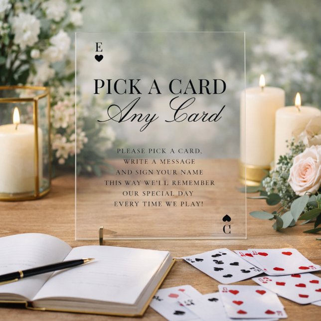 Unique Pick A Card Any Card Wedding Guestbook Acrylic Sign (Creator Uploaded)