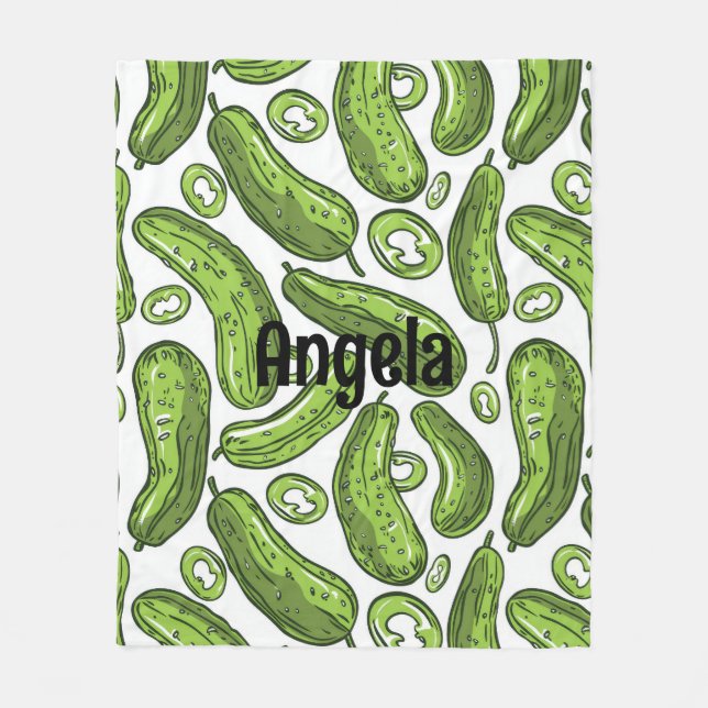 Unique pickle-themed personalized cozy fleece blanket (Front)