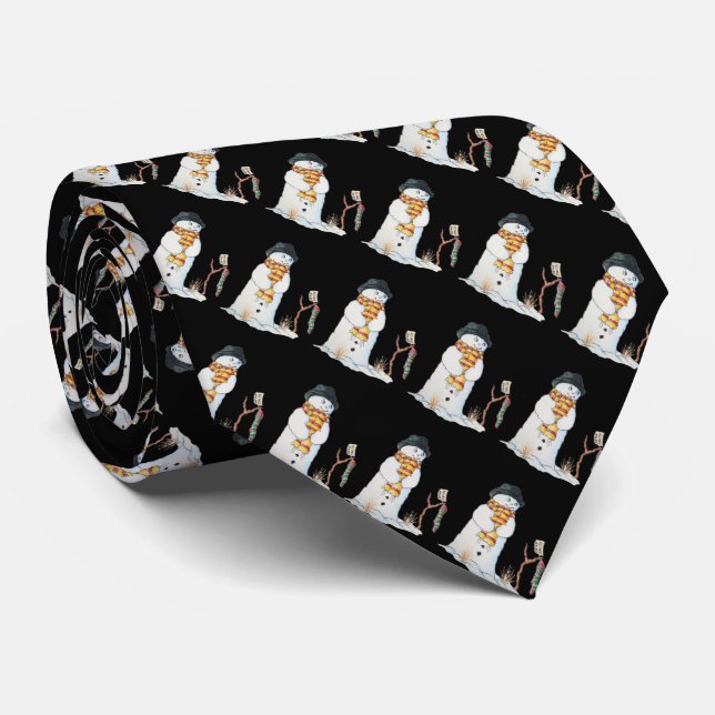 unique picture of cute snowman at christmas tie (Rolled)