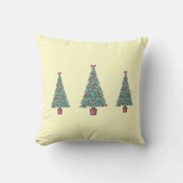 unique picture of three contempory christmas trees throw pillow (Front)