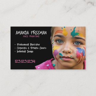 Unique Pink and Black Kids Face Painter Business Card