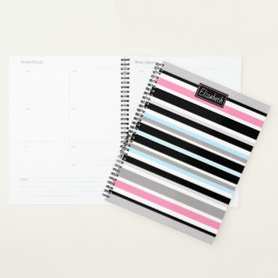 Unique Pink Black Stripes Pattern Personalized Planner