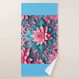 Unique pink blue flower pattern design bath towel set