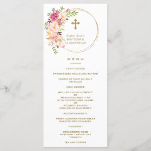 Unique Pink Blush Floral 1st Birthday & Baptism Menu