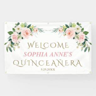 Unique Pink Blush Floral Quinceañera Welcome Sign