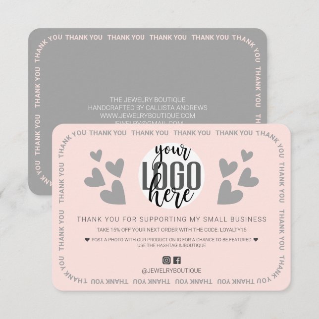 Unique Pink Border Hearts Logo Merci client (Devant / Derrière)