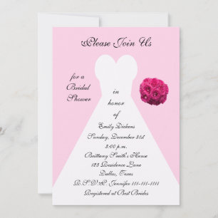 Unique Pink Bridal Shower Invitation, Bridal Gown Invitation