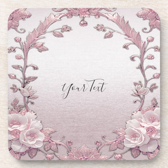 Unique Pink Floral Hard plastic coaster (Front)